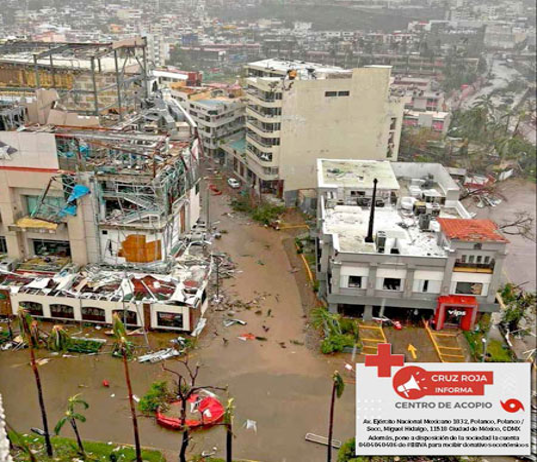Una vista aérea de una ciudad destruida por un huracán.