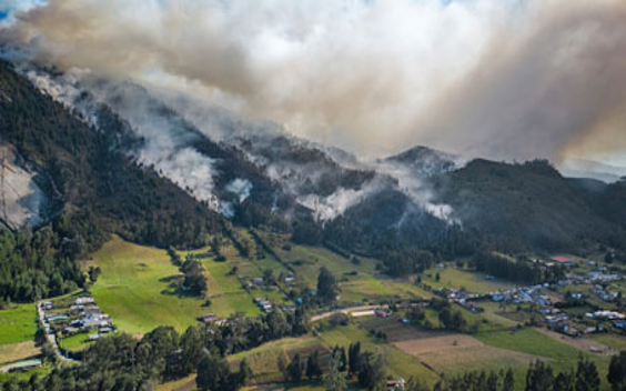 Vista aérea de un incendio forestal en suiza.
