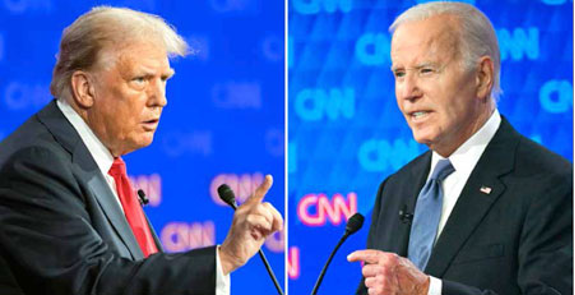 Dos hombres están enfrascados en una discusión o debate, cada uno señalando con su dedo índice. Se encuentran sobre un fondo azul con logotipos de CNN.