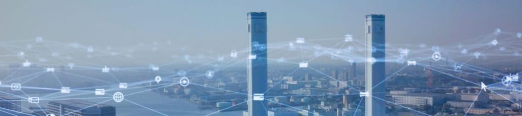 Imagen de una fÃ¡brica con una red de conexiones, que muestra el concepto Supply Chain 4.0.