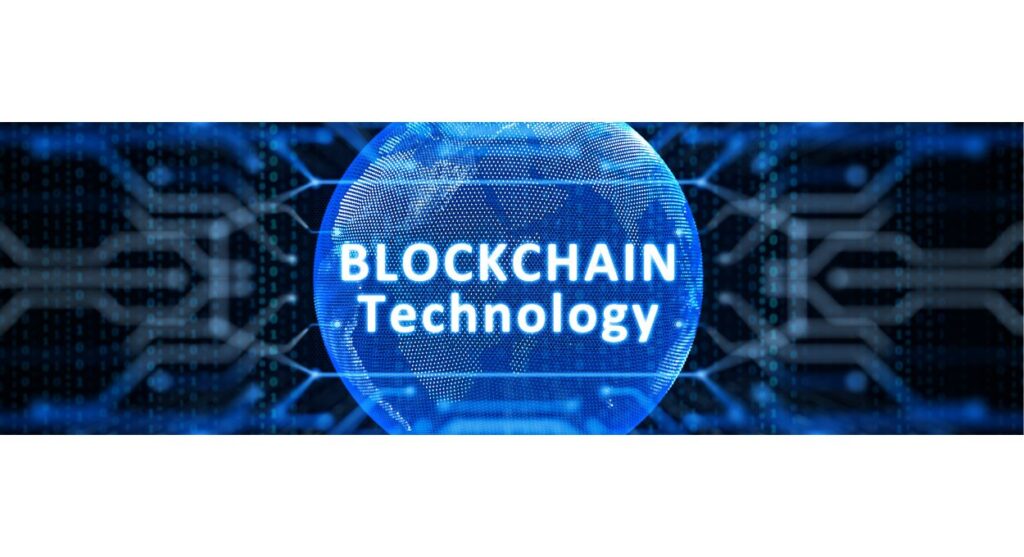 Un globo azul brillante con las palabras "TecnologÃ­a Blockchain" en texto blanco se encuentra sobre un fondo oscuro con intrincados patrones de circuitos Blockchain.