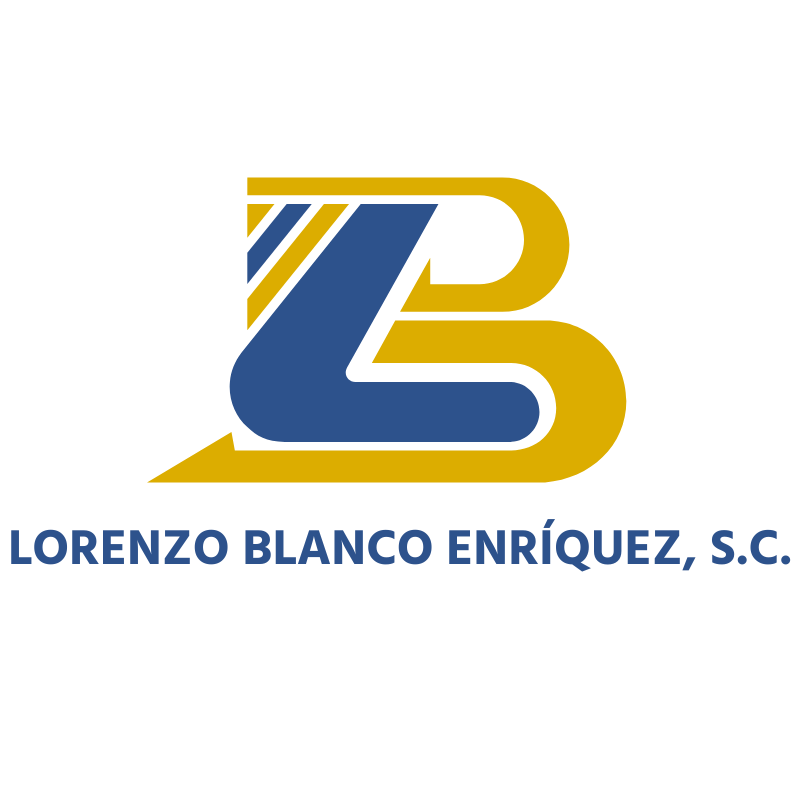 Logotipo con letras estilizadas azules y amarillas “L” y “B” sobre el texto “LORENZO BLANCO ENRÍQUEZ, S.C.” en mayúsculas azules.